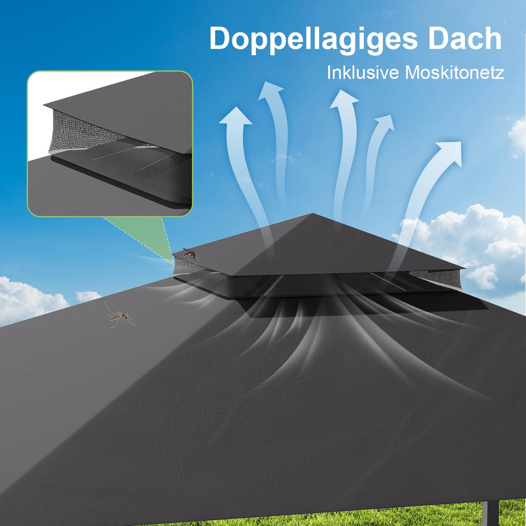 Pavillon 3 x 3 m Grillpavillon erweiterbar auf 3 x 4,8 m mit verstellbarer Markise 1,8 m Stahlgestell 4 Seitenwände