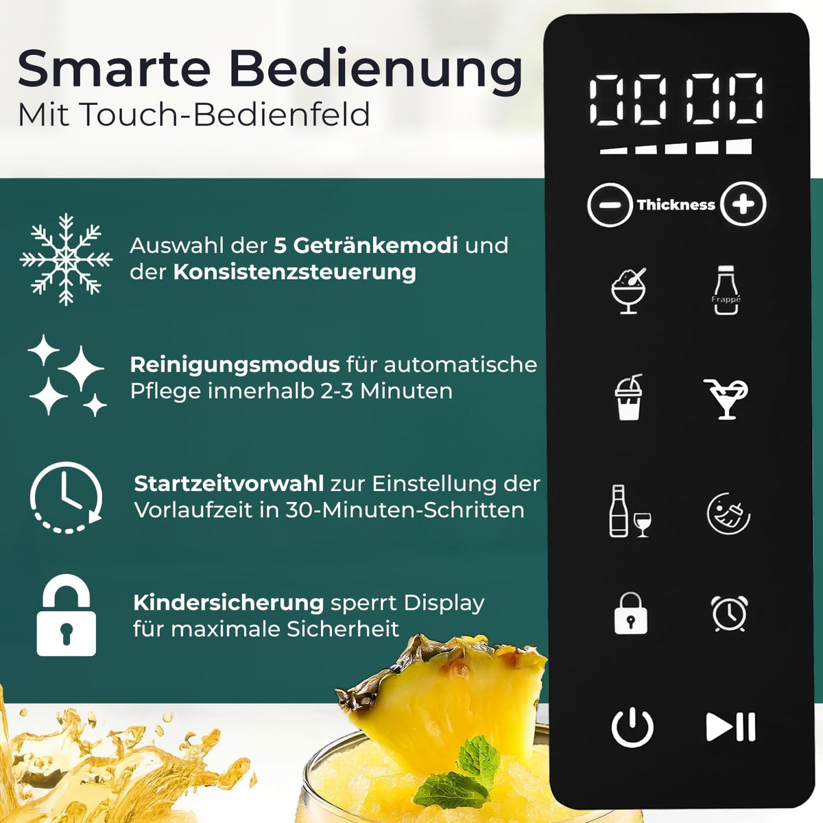 Slush Maschine 2 L mit 5 Programmen automatischer Reinigung Touch-Steuerung und Zubereitung ohne Eis