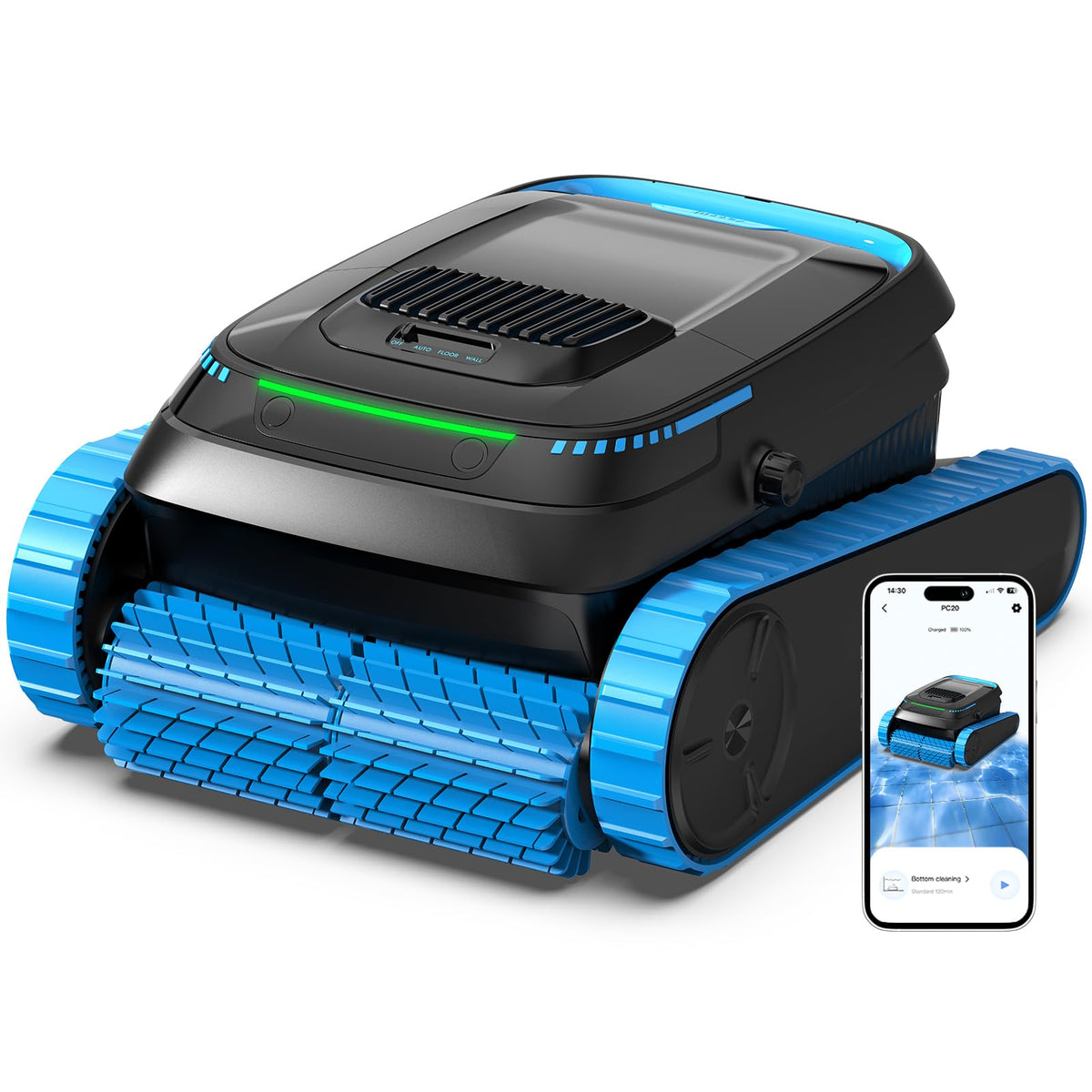Poolroboter PC20 für Boden Wand und Wasserlinie 18.927 l/h App-Steuerung 5.200 mAh Akku 4 l Filterkorb für Pools bis 170 m²
