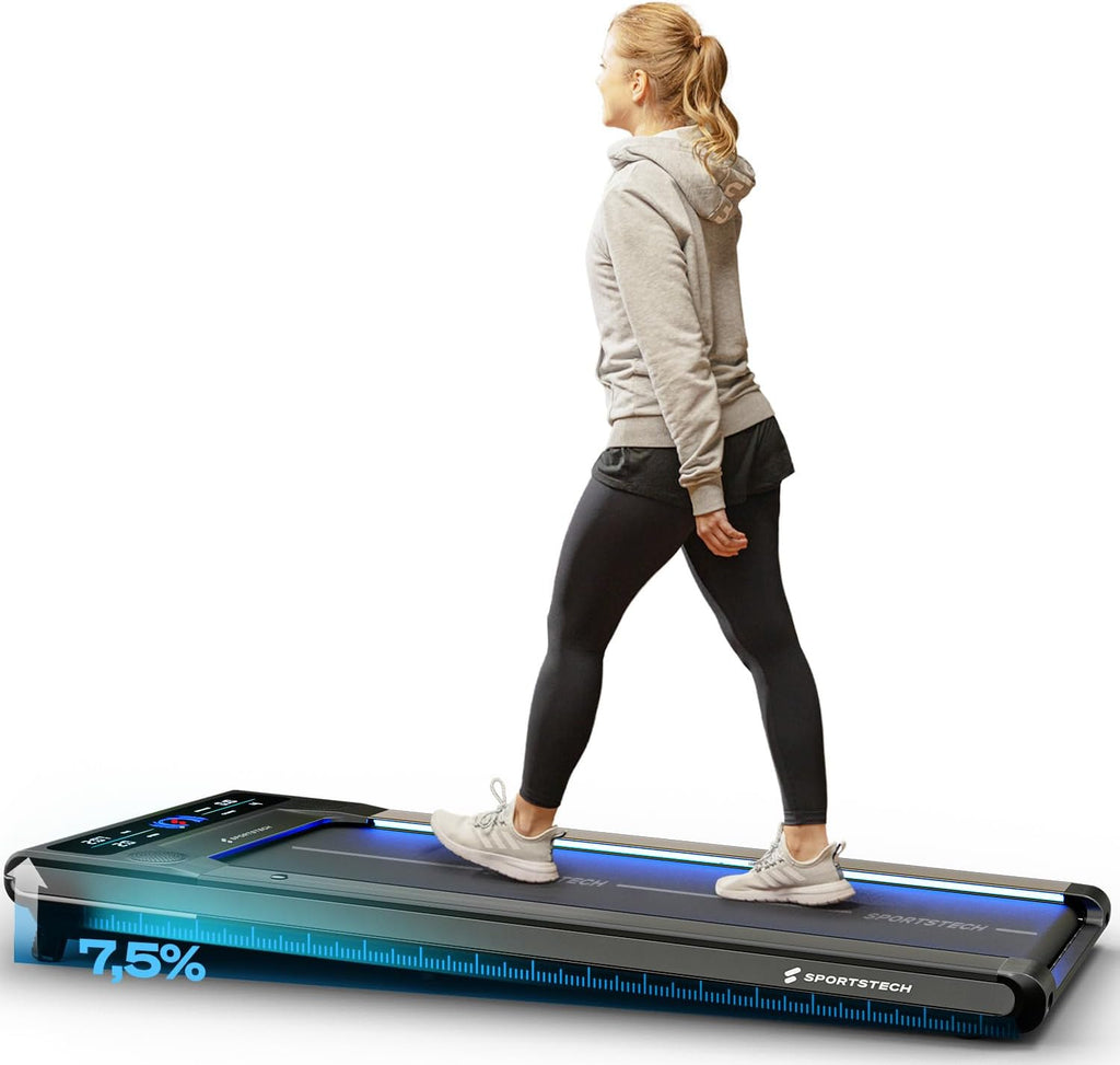 Walking Pad Laufband klappbar sWalk 8 km/h 7,5% Steigung bis 120 kg LCD Display App