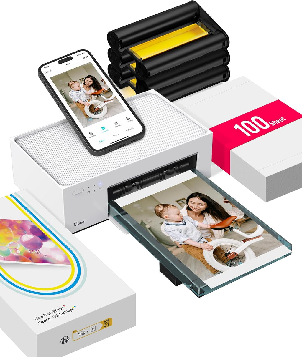 Fotodrucker 10x15 cm tragbar DHP513 Farbstoffsublimation 300 DPI WLAN USB kompatibel mit Smartphone PC inkl Fotopapier und Patrone