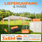Faltpavillon 3x6 m wasserdicht UV Schutz 50+ mit 6 Seitenteilen Stahlgestell Polyester Dach Partyzelt Champagner