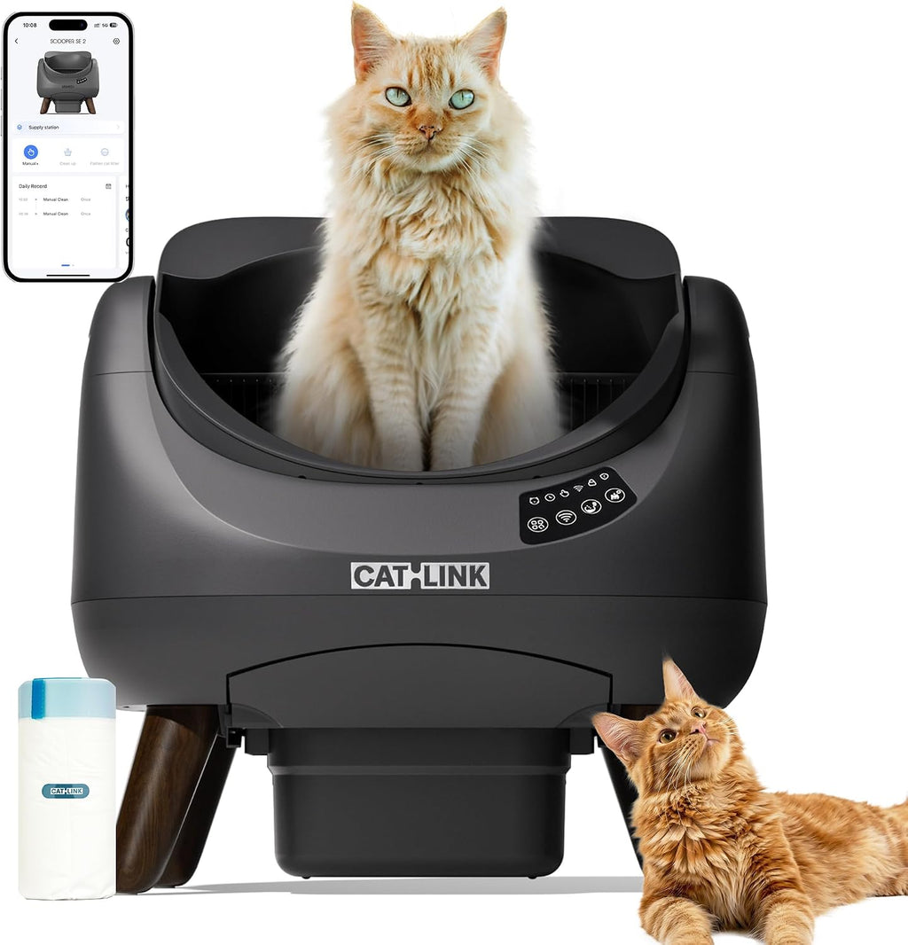 Selbstreinigende Katzentoilette XXL mit offenem Design 12L Abfallbehälter 5 GHz WLAN App-Steuerung für Mehrkatzenhaushalte Modell C08