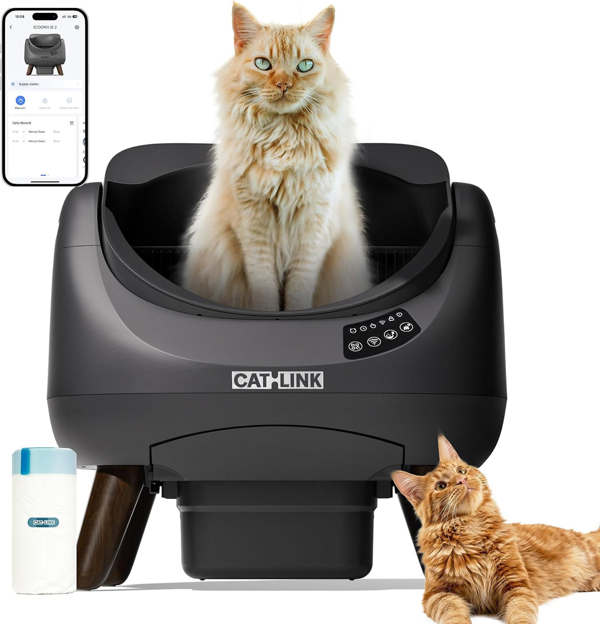 Selbstreinigende Katzentoilette XXL mit offenem Design 12L Abfallbehälter 5 GHz WLAN App-Steuerung für Mehrkatzenhaushalte Modell C08