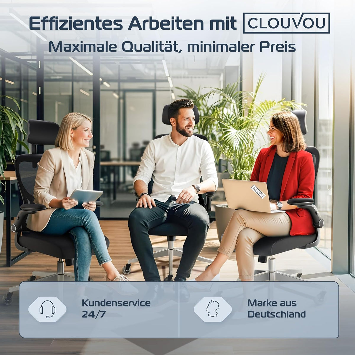 Ergonomischer Bürostuhl SmartSeat mit Kopfstütze Armlehnen Lendenstütze Mesh und 150 kg Belastbarkeit