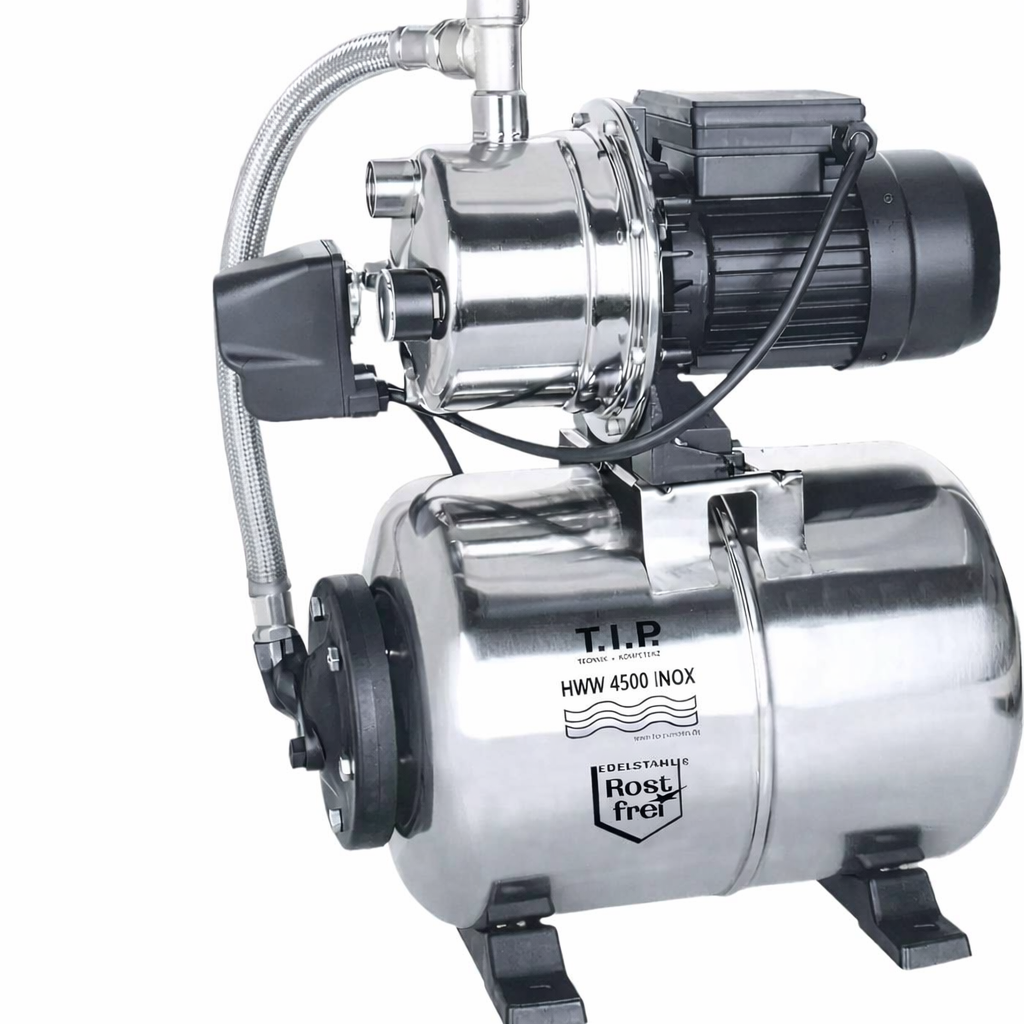 Hauswasserwerk HWW 4500 INOX 1200W 4350 l/h 50m Förderhöhe 5 bar 22L Edelstahl-Druckkessel mit Manometer