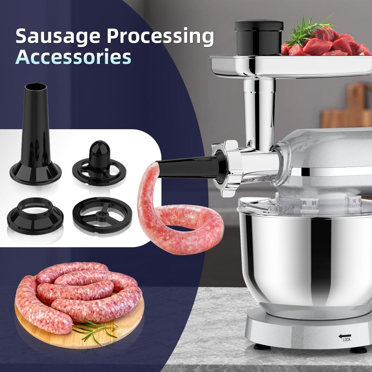 3 in 1 Küchenmaschine 2000W 5,5L Schüssel mit Fleischwolf und 1,5L Mixer 6 Geschwindigkeiten SM-1518BM