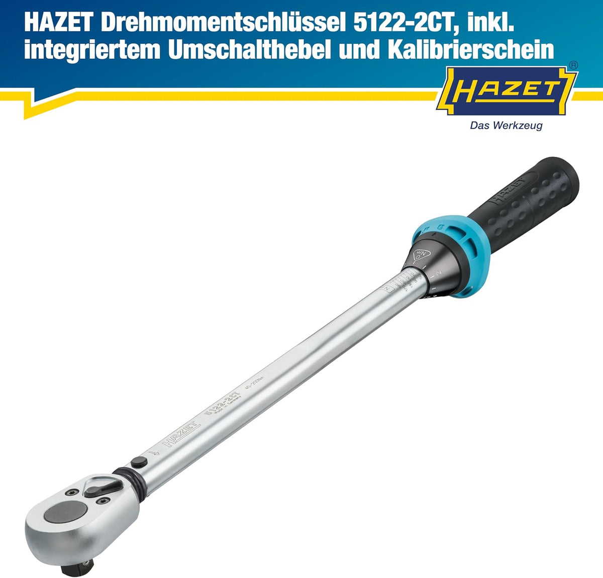 Drehmomentschlüssel 5122-2CT 1/2 Zoll Vierkant 12,5 mm 40-200 Nm ±4 % Umschaltknarre mit Kalibrierschein 519 mm