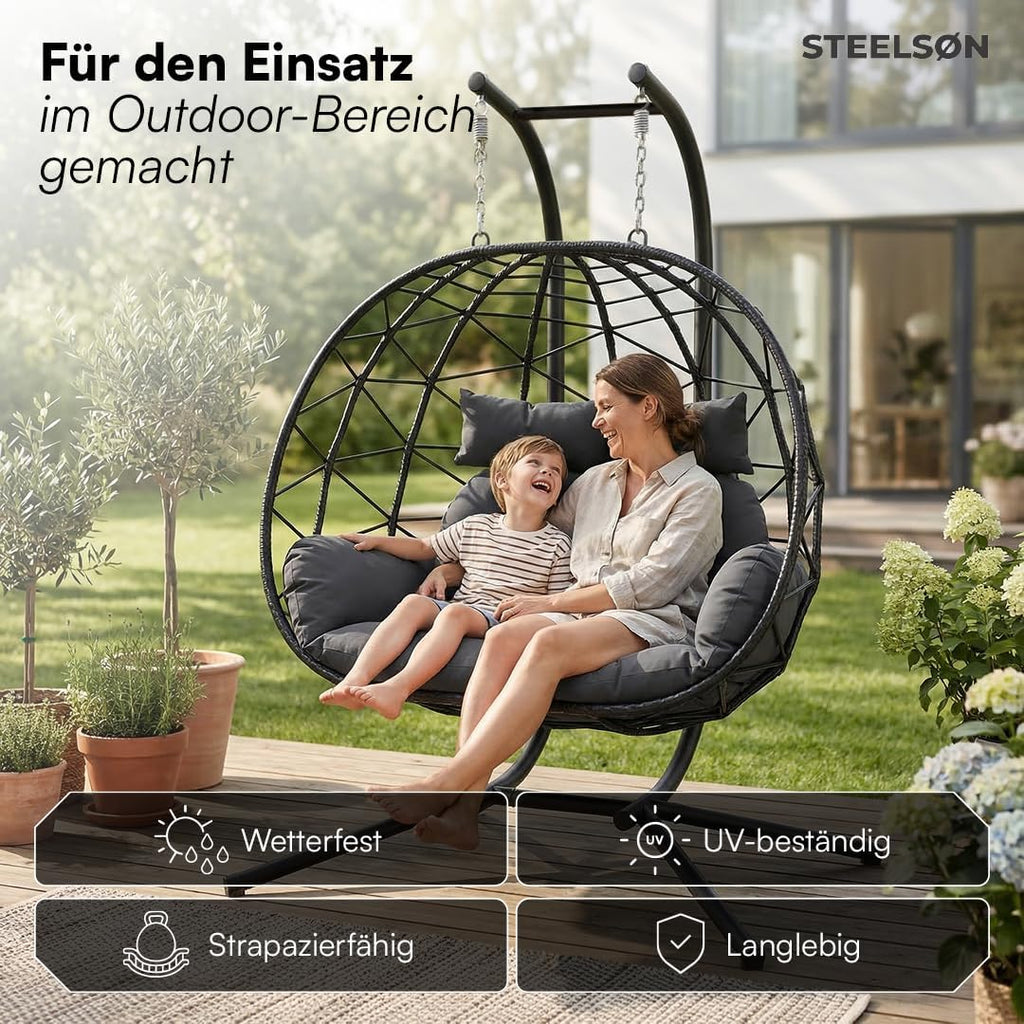 Hängesessel für 2 Personen P-SS-0063-18-01 XXL Hängestuhl mit Gestell und Sitzpolster höhenverstellbar faltbar bis 220 kg