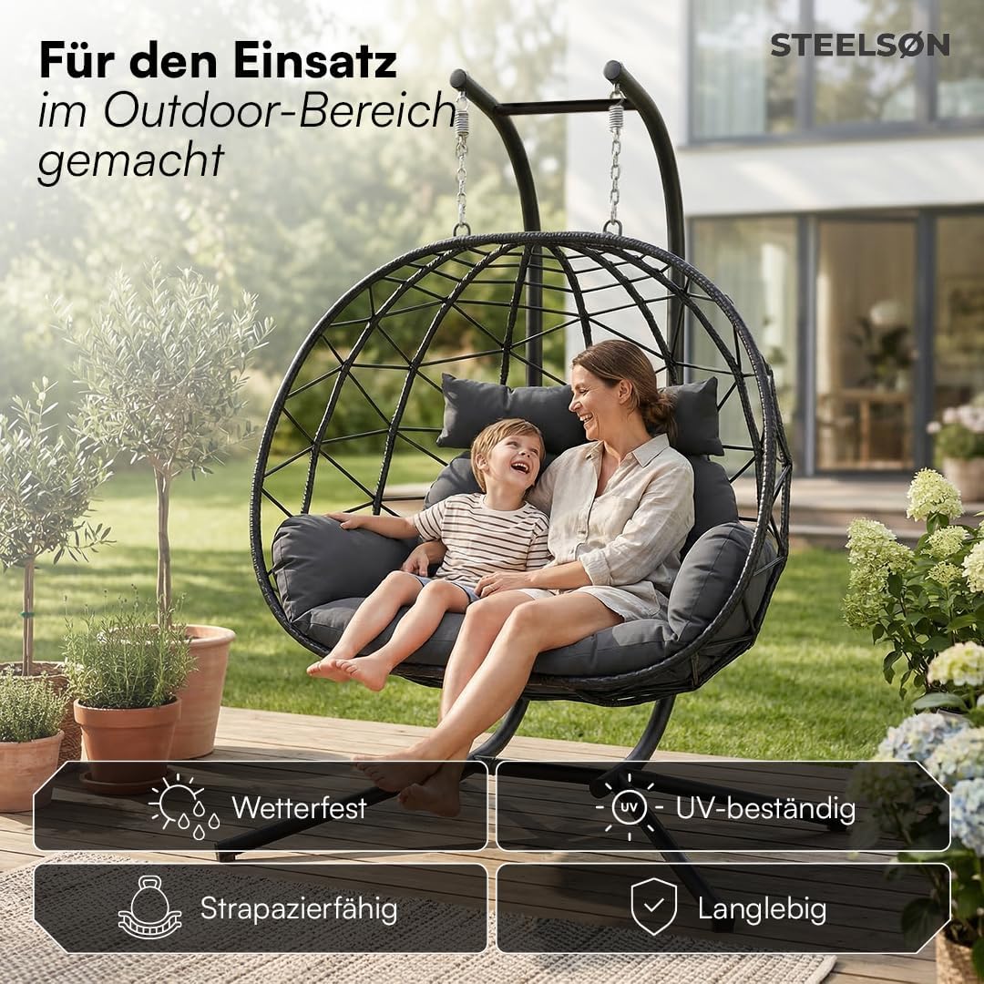 Hängesessel für 2 Personen P-SS-0063-18-01 XXL Hängestuhl mit Gestell und Sitzpolster höhenverstellbar faltbar bis 220 kg