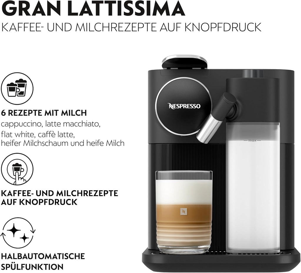 Kapsel Kaffeemaschine Gran Lattissima EN640.B mit Milchsystem 19 Bar 1 Liter 9 Getränkeprogramme Schwarz