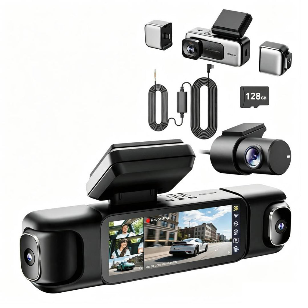 4 Kanal Dashcam G980H 3K vorne und 1080P hinten 560° 5,8GHz WLAN GPS 24h Parkmodus Nachtsicht 128GB SD-Karte Hardwire-Kit