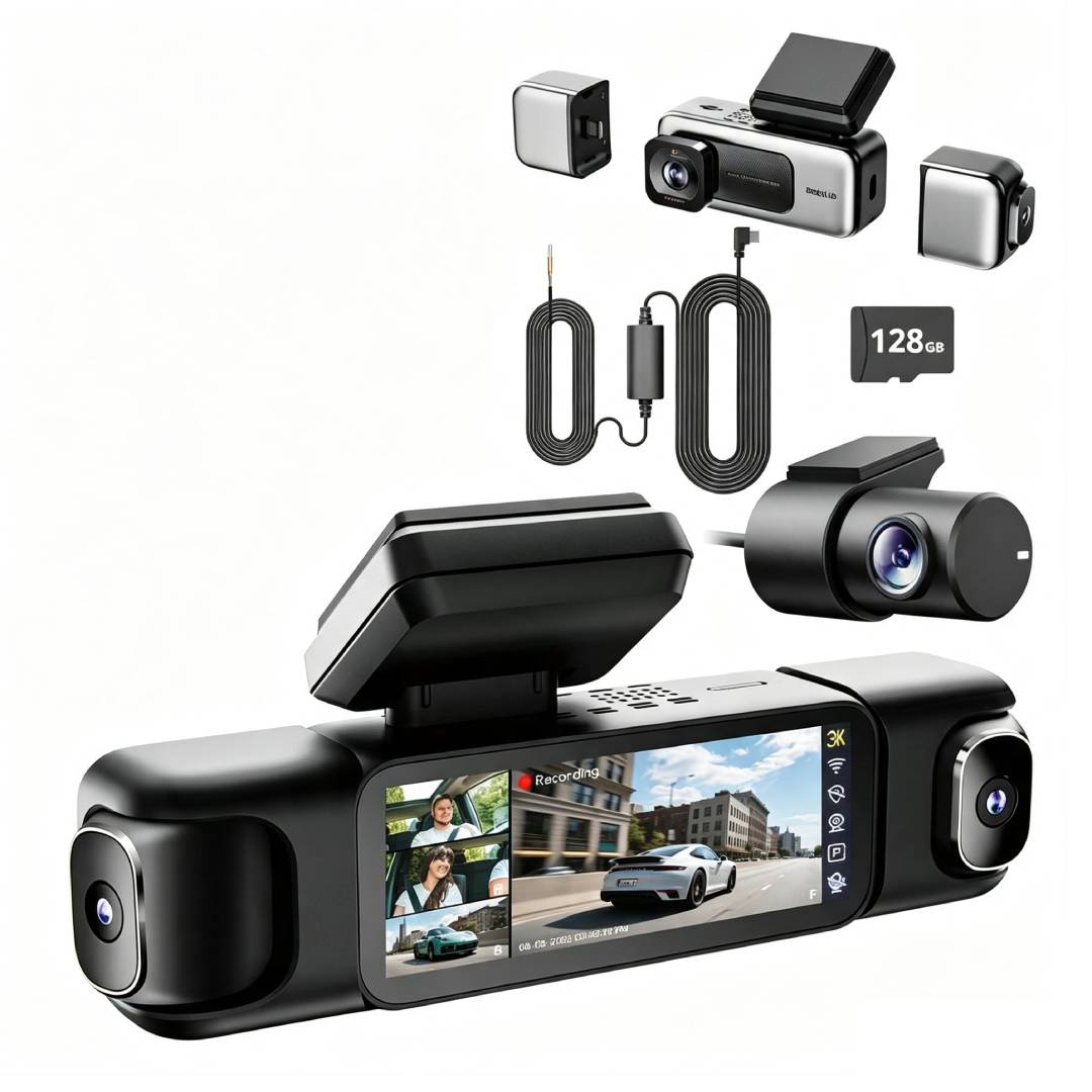 4 Kanal Dashcam G980H 3K vorne und 1080P hinten 560° 5,8GHz WLAN GPS 24h Parkmodus Nachtsicht 128GB SD-Karte Hardwire-Kit