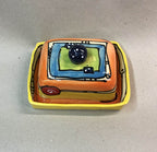 Keramik Butterdose ca. 17-18 cm für 250 g Butter, spülmaschinenfest, mikrowellengeeignet, handbemalt