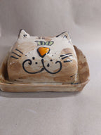 Keramik Butterdose Katze 250g - Handgefertigt, Spülmaschinenfest, Mikrowellengeeignet