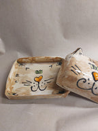 Keramik Butterdose Katze 250g - Handgefertigt, Spülmaschinenfest, Mikrowellengeeignet