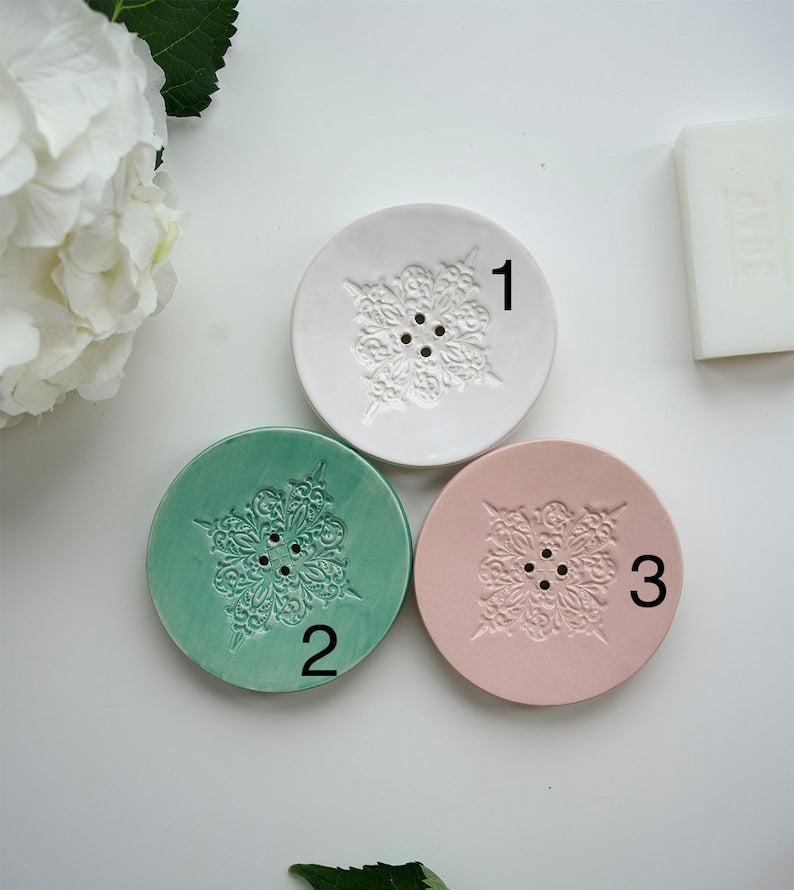 Runde Keramik Seifenschale 9,5 cm mit Ablauflöchern