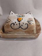 Keramik Butterdose Katze 250g - Handgefertigt, Spülmaschinenfest, Mikrowellengeeignet