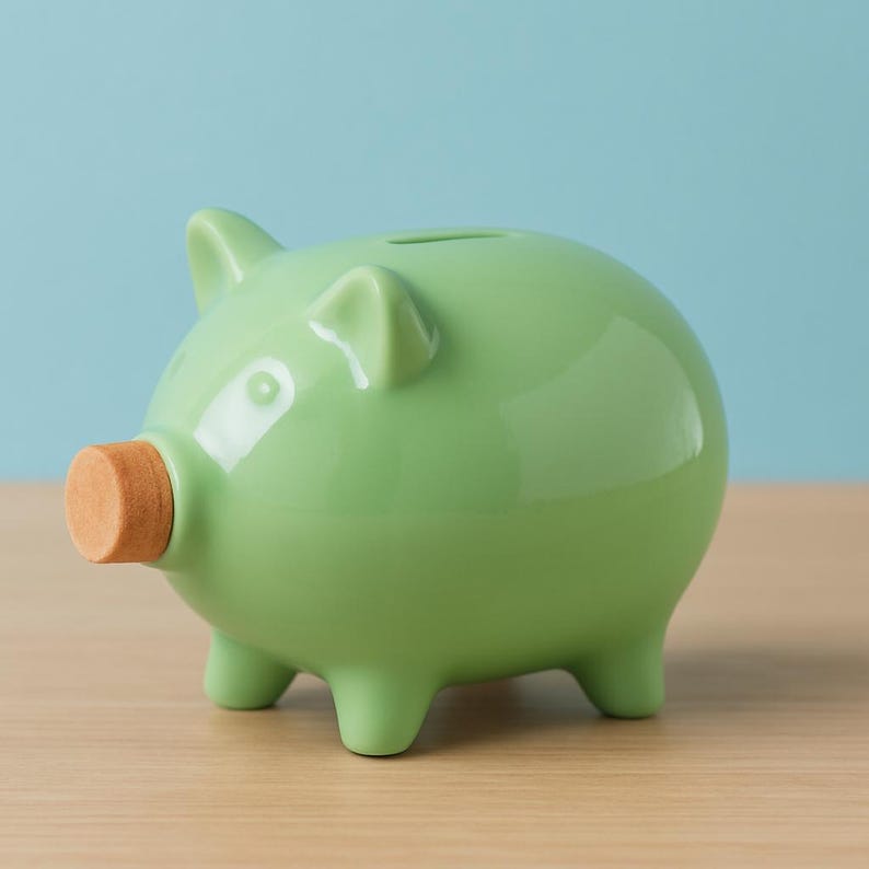 Glänzendes mintgrünes Keramik Sparschwein mit Korkverschluss - 3 Größen