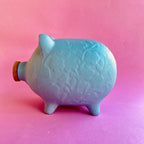 Keramik-Sparschwein mit Blumenrelief, Steinzeug, Grau, 16 cm Höhe