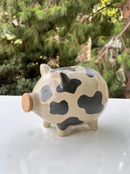 Keramik Sparschwein mit Kuhdruck - Handgefertigte Spardose für Münzen, Bauernhaus Dekoration, Groß 16 cm