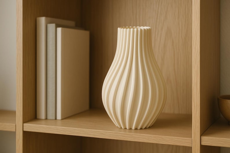 Modernes, gewelltes Keramik-Vase, nordischer Stil, dekoratives Wohnaccessoire