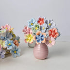 Handgefertigte Keramikblume, pastellfarbene Wohnkultur, flexible Drahtstiele, glänzende Handglasur