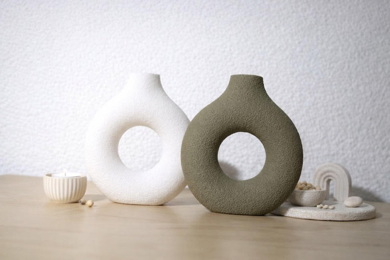 Donutvase XXL – Trockenblumen Vase im Skandi Stil, Minimalistische Deko Vase, 3 Größen, 3D Druck