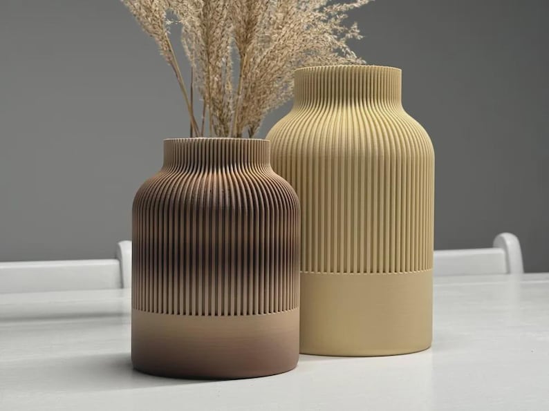 Gerippte Japandi-Vase, modernes minimalistisches Gefäß für Trockenblumen, Dekoration