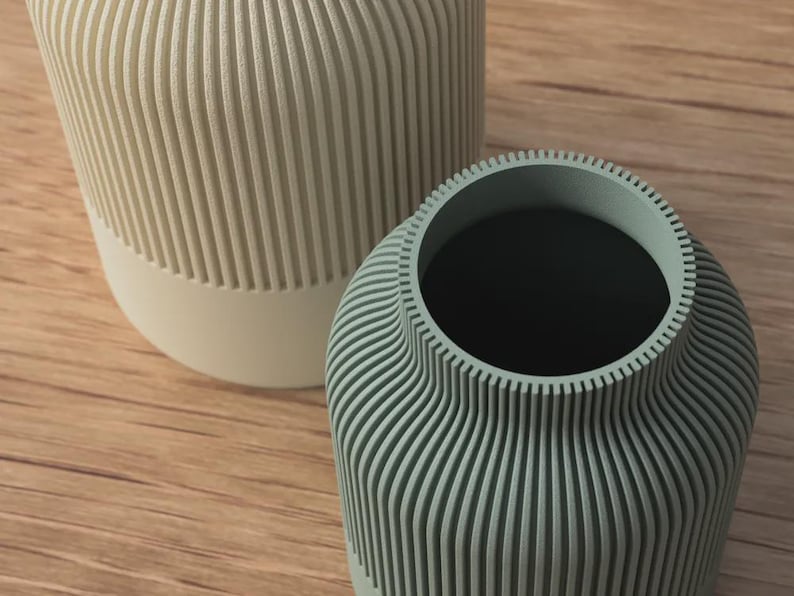 Gerippte Japandi-Vase, modernes minimalistisches Gefäß für Trockenblumen, Dekoration