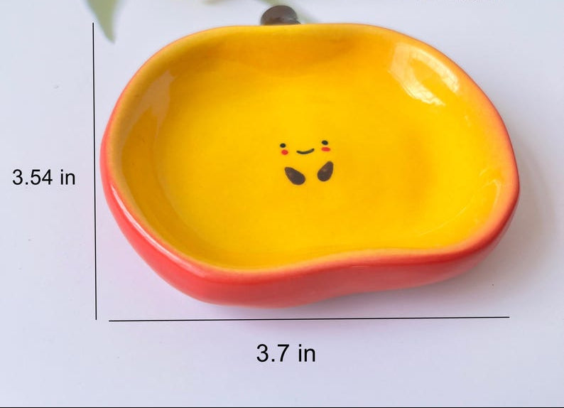 Kawaii Handbemalte Apfel Keramik Ring Schale, Schreibtisch Dekor Schmuck Halter, 9 cm