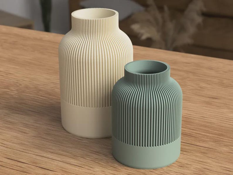 Gerippte Japandi-Vase, modernes minimalistisches Gefäß für Trockenblumen, Dekoration