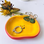 Kawaii Handbemalte Apfel Keramik Ring Schale, Schreibtisch Dekor Schmuck Halter, 9 cm