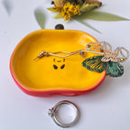 Kawaii Handbemalte Apfel Keramik Ring Schale, Schreibtisch Dekor Schmuck Halter, 9 cm