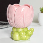 Keramik Tulip Make-up Pinsel Halter, Blumen Stiftetopf für Schreibtisch, Floral Bleistift Organizer