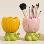 Keramik Tulip Make-up Pinsel Halter, Blumen Stiftetopf für Schreibtisch, Floral Bleistift Organizer