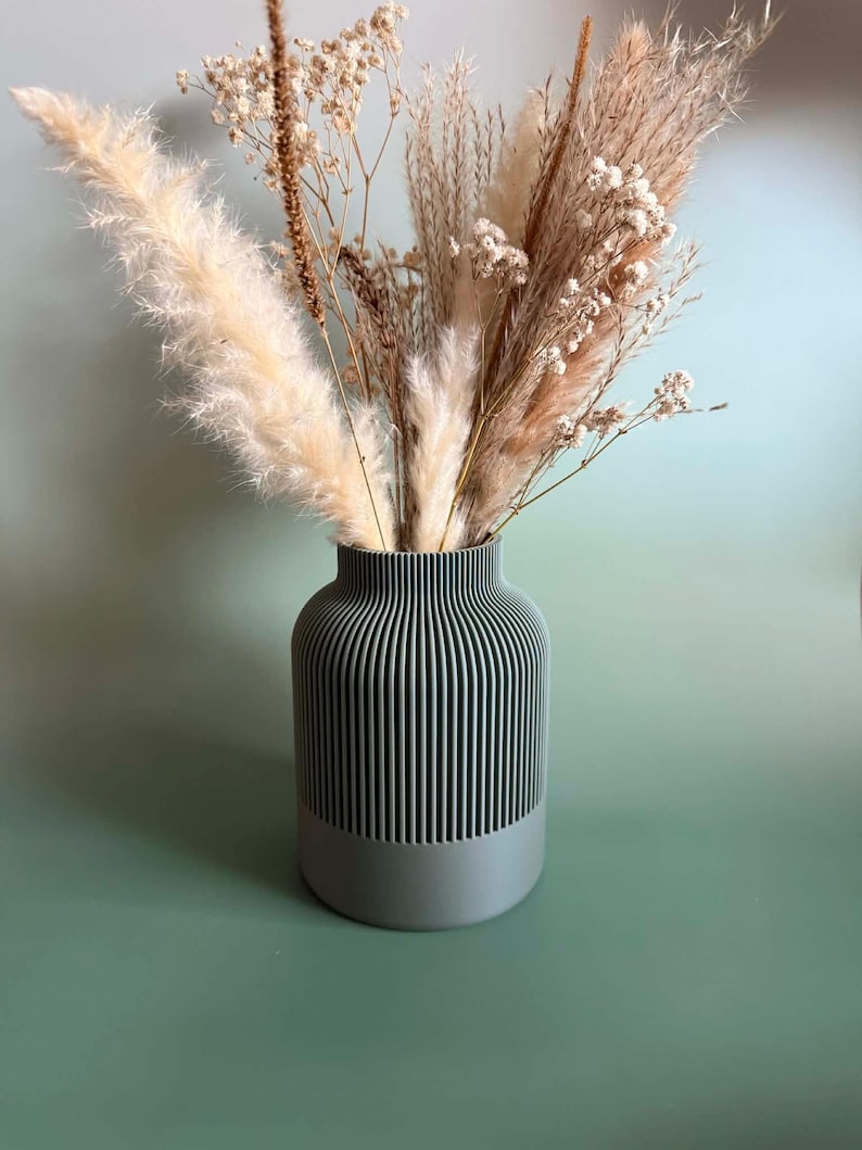 Gerippte Japandi-Vase, modernes minimalistisches Gefäß für Trockenblumen, Dekoration