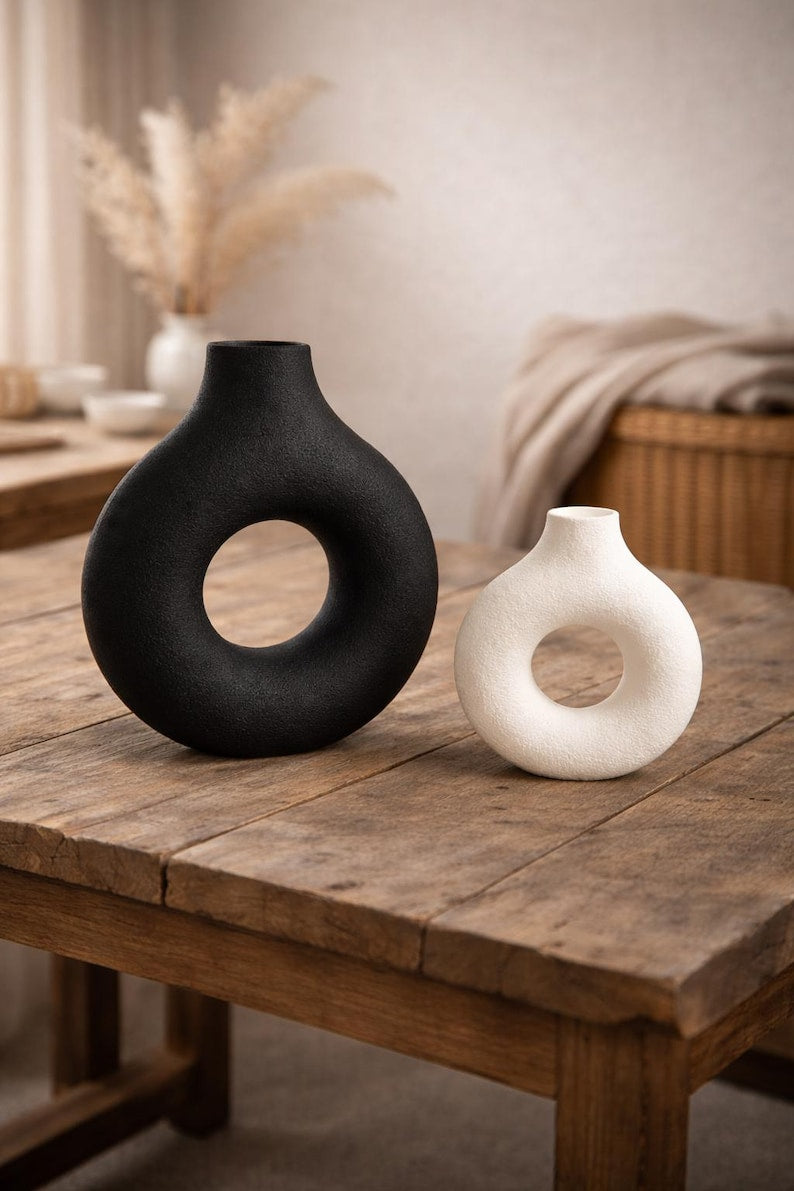 Donutvase XXL – Trockenblumen Vase im Skandi Stil, Minimalistische Deko Vase, 3 Größen, 3D Druck