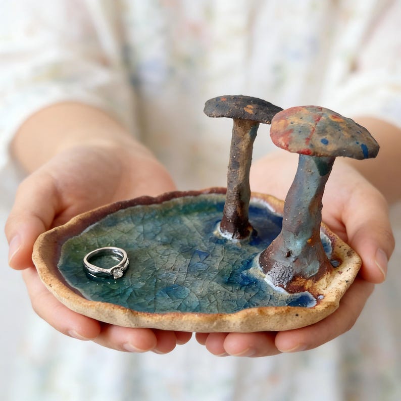 Keramik Pilz Trinket Tablett, Schmuck Catchall, Forestcore Eitelkeit Dekor