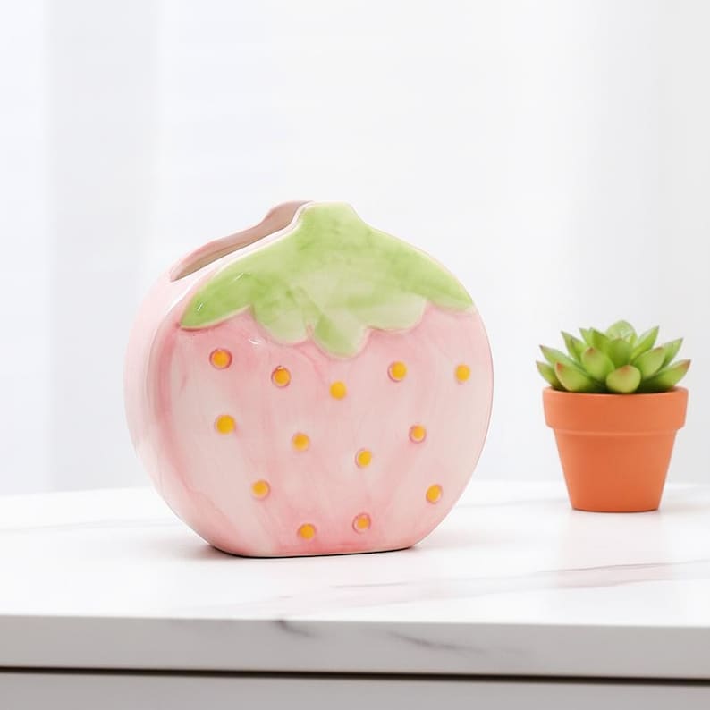 Keramik Erdbeere Stifthalter, Rosa Rot Schreibtisch Organizer, Cottagecore Büro Dekor