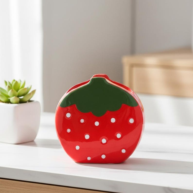 Keramik Erdbeere Stifthalter, Rosa Rot Schreibtisch Organizer, Cottagecore Büro Dekor