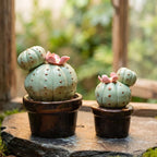Mini Keramik Kaktus Figur Set, 2er Set, Kleiner Topf Sukkulente, Boho Regal Schreibtiscash Dekor, Geschenk für Pflanzenliebhaber