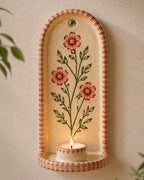 Keramik Wandkerzenhalter mit Handgemaltem Rotem Blumendesign