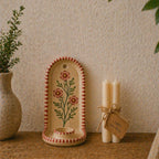 Keramik Wandkerzenhalter mit Handgemaltem Rotem Blumendesign