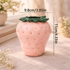 Keramikvase Erdbeerform, glasierte Obstvase, kleine Deko-Vase, 11 cm, rot/pink
