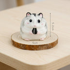 Keramik Tierfigur mit Holzsockel, 5 cm Schreibtischdekoration, Hamster Figur
