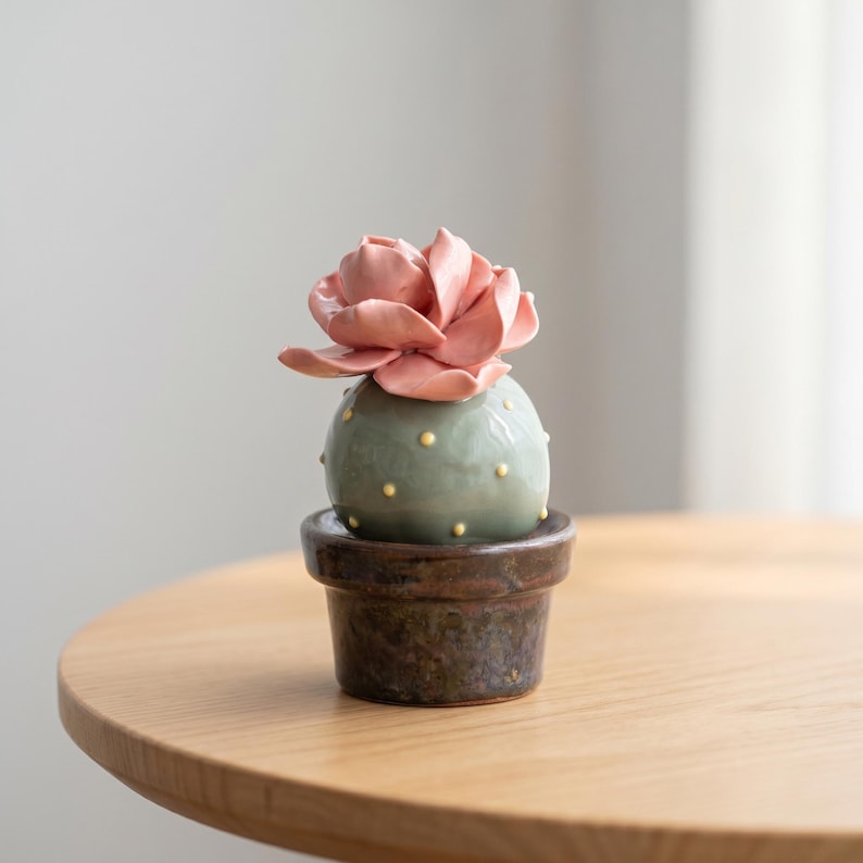 Mini Keramik Kaktus Figur Set, 2er Set, Kleiner Topf Sukkulente, Boho Regal Schreibtiscash Dekor, Geschenk für Pflanzenliebhaber