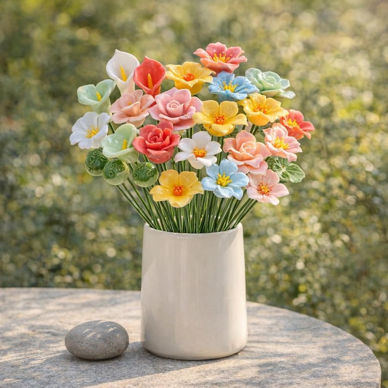 Keramik Blumenstiele - Handgefertigte Blumendekoration - Dekorative Vase Blumen