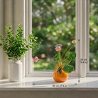 Keramik Lotus & Orange Vase mit künstlichen rosa Lotusblüten und Seerosenblättern