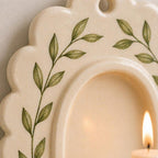 Keramik Wandkerzenhalter Wandleuchte mit handgemalten Blattdetails